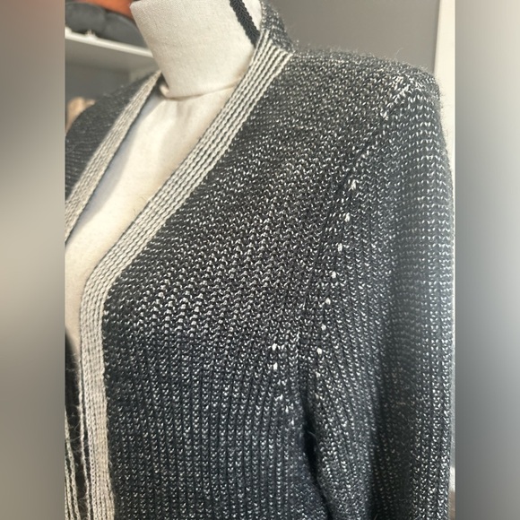 BKE Buckle Sweater Women XL Black White Cross Back Open Cardigan Duster Boho - Picture 2 of 6